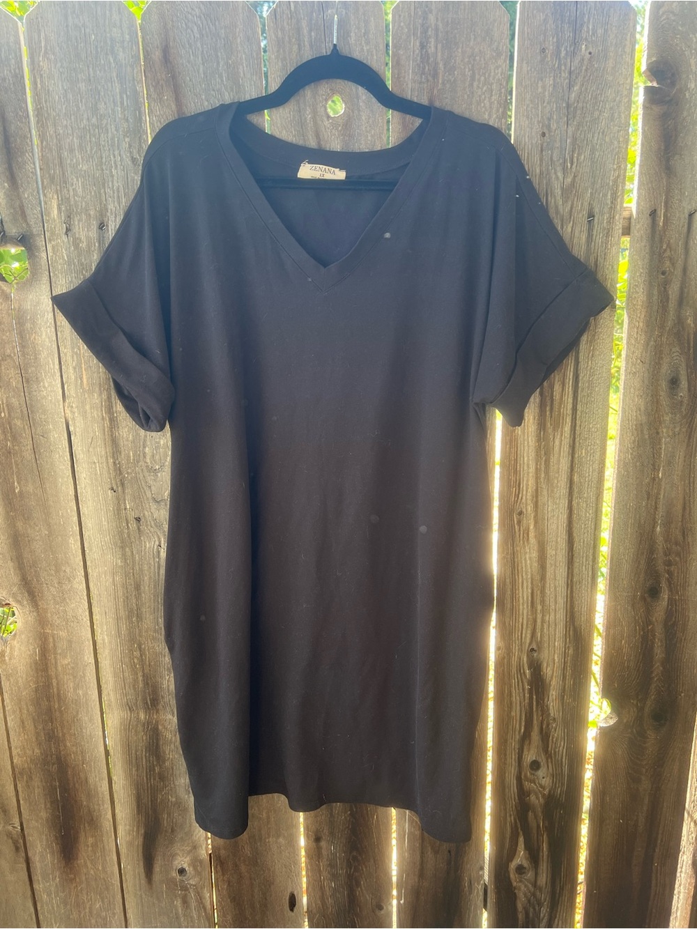 Women's Black V-Neck Tunic Top with pockets